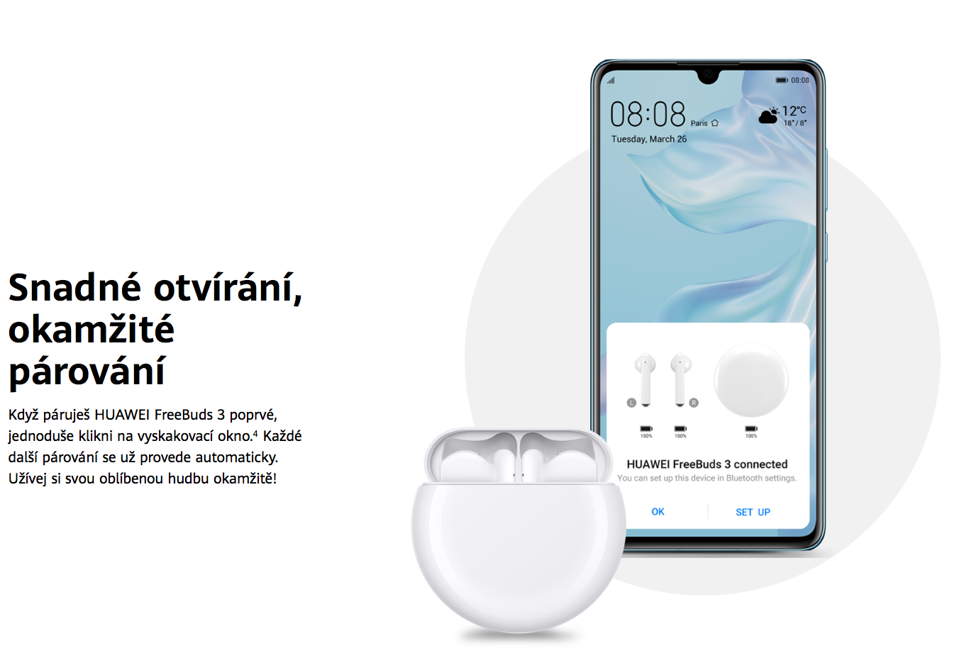 Huawei FreeBuds 3 White - Bezdrátová sluchátka chytra funkce